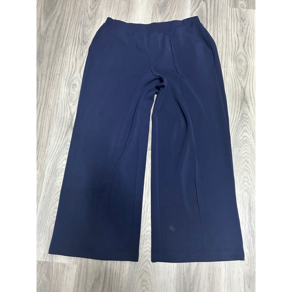 Aerie Womens Wide Leg Pintuck Trouser Modal Polyester Blend L Navy Blue